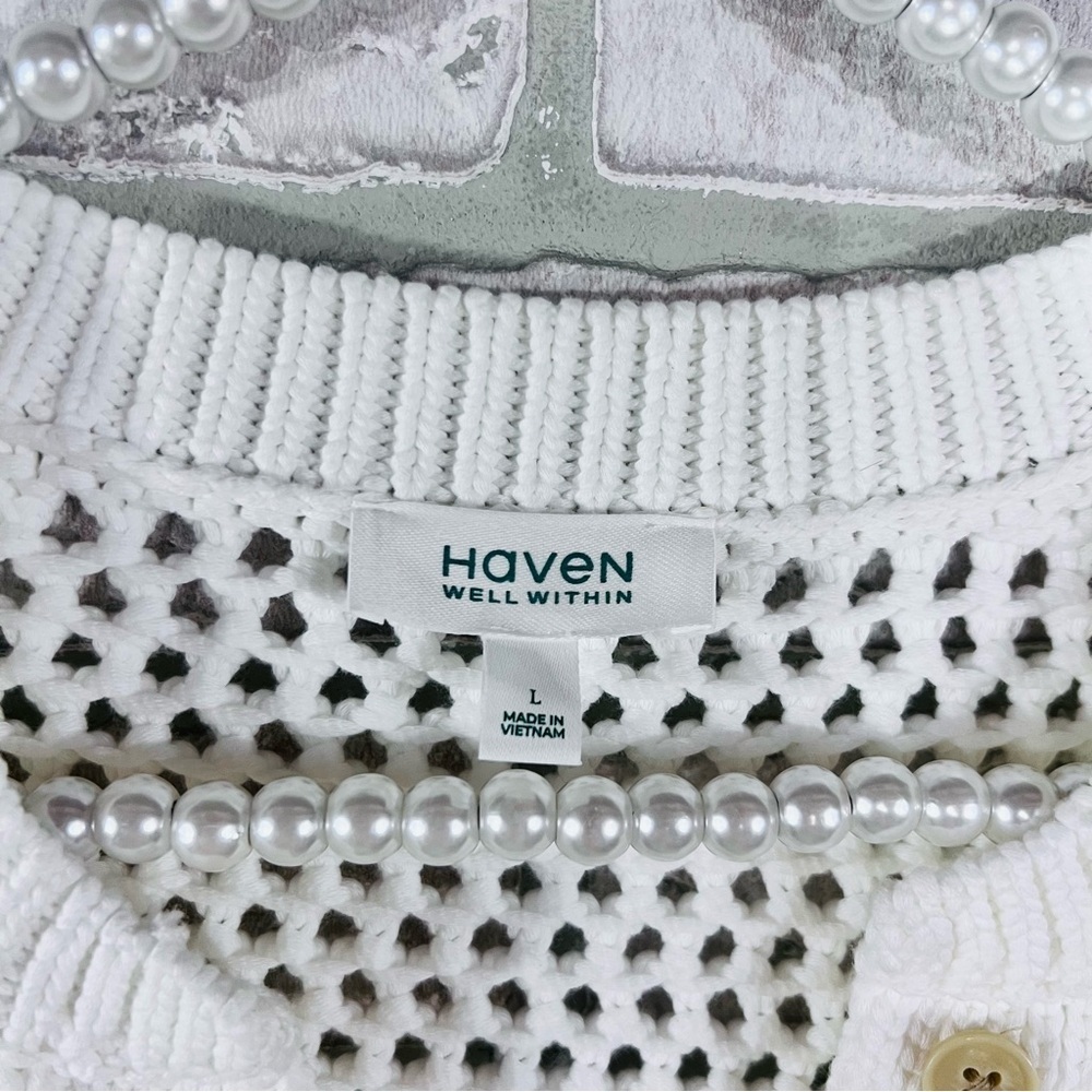 Haven Well Within Knot Stitch Henley Sweater in White Size L - Picture 7 of 9